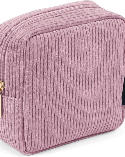 MAGEFY Small Makeup Bag for Purse Mini Cosmetics Bag Corduroy Cute Cosmetic Pouch for Women with Slip-in Pockets