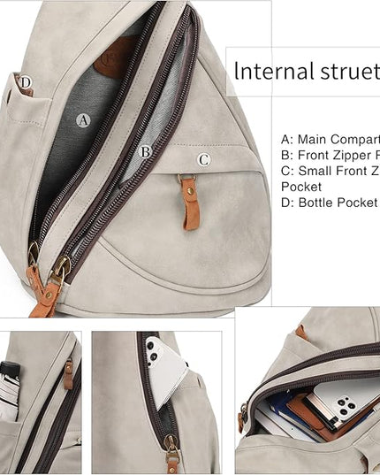 KL928 PU Leather Sling Bag - Small Crossbody Backpack Shoulder Casual Daypack Rucksack for Men Women