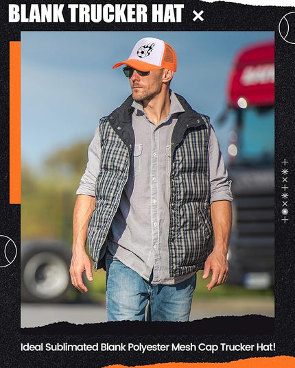 10 Pcs Sublimation Blank Trucker Hats Bulk Mesh Baseball Cap Polyester Mesh Trucker Hat for Men and Women