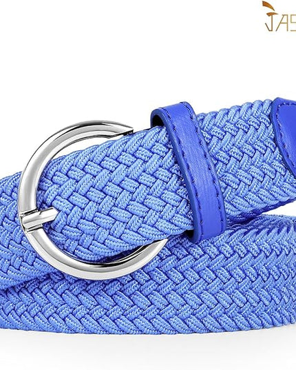 JASGOOD Women Men Braided Woven Elastic Stretch Belt Golf Canvas Casual Belt for Jeans Pants