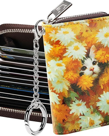 FurArt Zipper Wallet Women, RFID Blocking Credit Card Wallet, Business Card Holder, Compact Size KeyChain Wallet