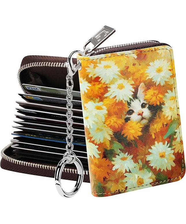 FurArt Zipper Wallet Women, RFID Blocking Credit Card Wallet, Business Card Holder, Compact Size KeyChain Wallet