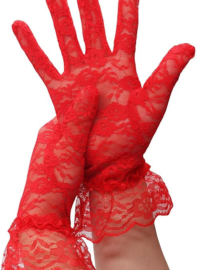 ATHX Women's Lace Floral Opera Tea Party Gloves 80s Wrist Length Bridal Wedding Prom Gloves Costume Accessories
