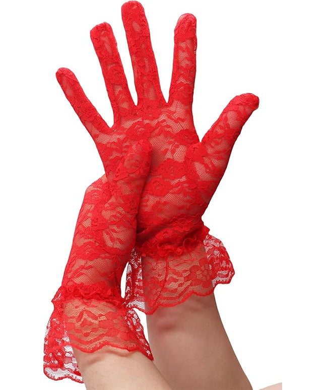 ATHX Women's Lace Floral Opera Tea Party Gloves 80s Wrist Length Bridal Wedding Prom Gloves Costume Accessories