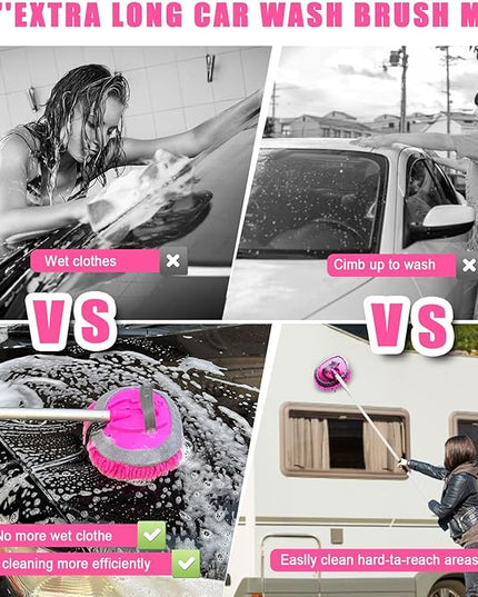21Pcs Car Wash Kit,62" Car Wash Brush Mop with Long Handle,Car Cleaning Kit,Car Detailing Brush Set,Car Wash Bucket with Filter,Windshield Window Squeegee for Cars RV Truck Boat (Pink)