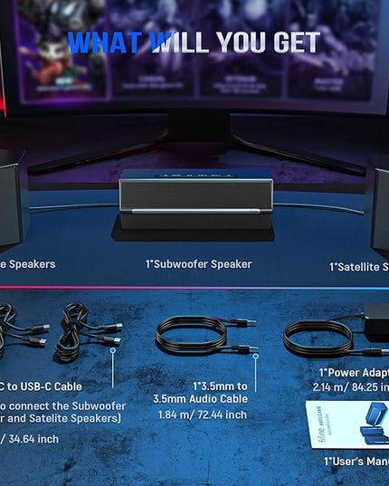 FIFINE Computer Speakers System with Subwoofer, Gaming Speaker for PC with RGB, Volume Control, Monitoring, 3.5mm Aux Input, AC Powered Speakers for Desktop Mobile TV-AmpliGame A22