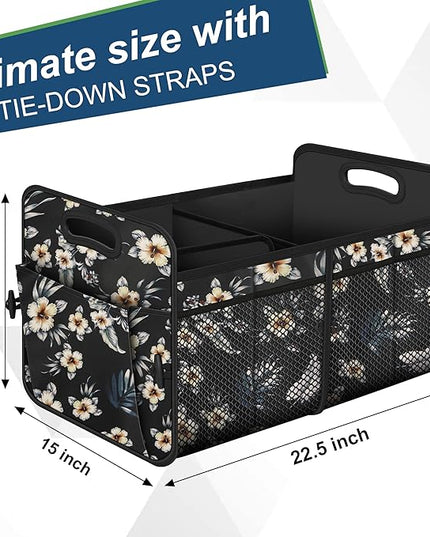 Femuar Car Trunk Organizer,Car Storage Organizer with 72L Large Capacity Waterproof Collapsible and 11 Pockets,Trunk Organizer for Car Suv/Jeep/Sedan, Large Size, Hibiscus flowers