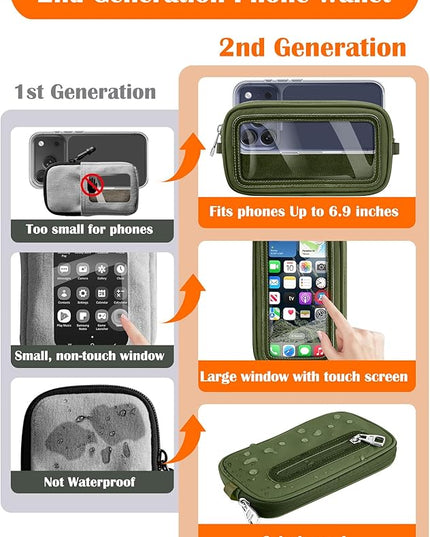 takyu Clip and Go Strap for Phone with Wallet Crossbody, 4-in-1 Hands-Free Phone Lanyard with Detachable Wallet Wrist Strap, Convertible Crossbody Bags with ID Window for Women Travel, Forest Green