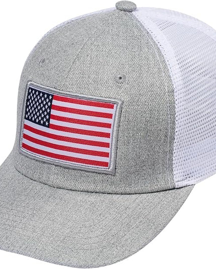 AURR American Flag Trucker Hat, Patriotic Baseball Cap for Men & Women, Breathable Mesh Adjustable Snapback, USA Flag Patch