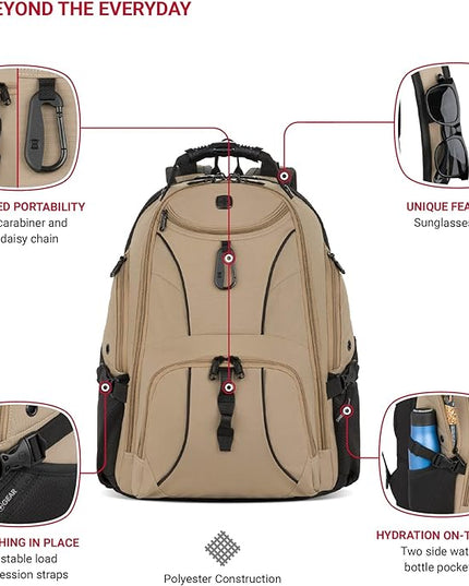 SwissGear 1900 ScanSmart 17” Laptop Backpack Brown– Reflective Tech Backpack with ScanSmart Compartment – Multiple Organizer Pockets & RFID Scan Blocking Technology