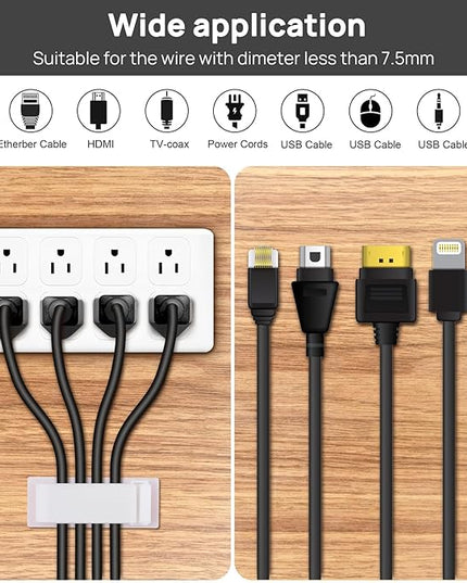 Cable Management Clips, 20Pcs Cable Organizers Wire Clips Cord Holder for TV PC Ethernet Cable Desk Home Office (White)