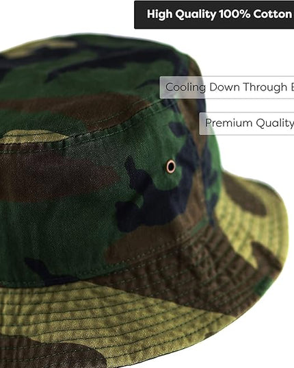 The Hat Depot Bucket Hat - Unisex 100% Cotton & Denim UPF 50 Packable Summer Travel Beach Sun Hat