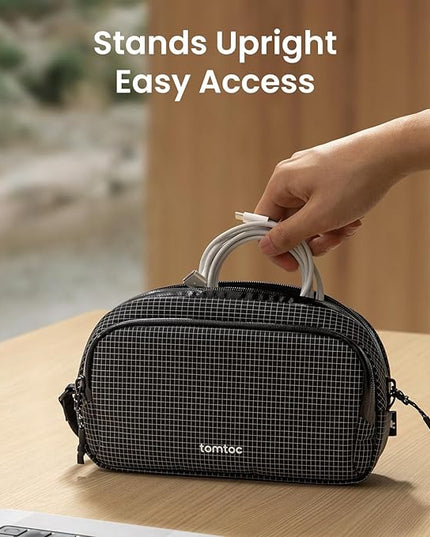 tomtoc Electronic Organizer Travel Case Performance, Water Resistant Dual Compartment Cable Organization Storage Bag for Charger, Cord, Phone, Hard Drive, Power Bank, Accessories Travel Essentials