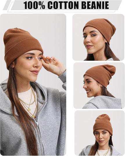 100% Cotton Beanie Hat- Unisex Ultra Soft Winter Warm Stretch Knit Cuffed Hats Fisherman Beanies Skull Cap