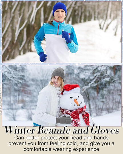 Suhine Bulk Winter Hats and Gloves Set Warm Beanie Gloves Pack Homeless Supplies for Cold Weather Charity