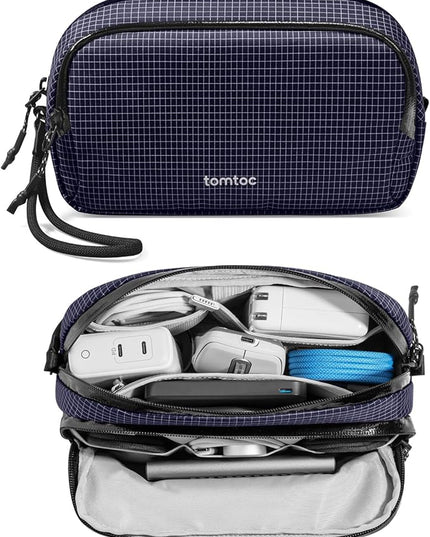 tomtoc Electronic Organizer Travel Case Performance, Water Resistant Dual Compartment Cable Organization Storage Bag for Charger, Cord, Phone, Hard Drive, Power Bank, Accessories Travel Essentials