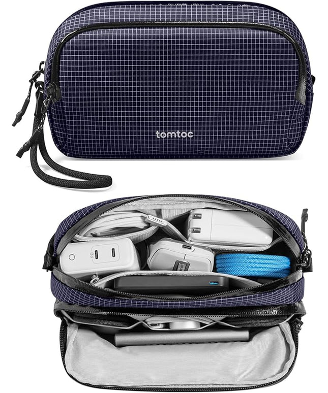 tomtoc Electronic Organizer Travel Case Performance, Water Resistant Dual Compartment Cable Organization Storage Bag for Charger, Cord, Phone, Hard Drive, Power Bank, Accessories Travel Essentials