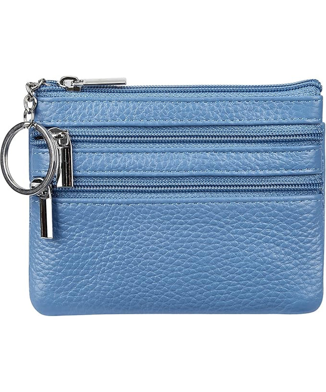 Women's Genuine Leather Coin Purse Mini Pouch Change Wallet with Keychain