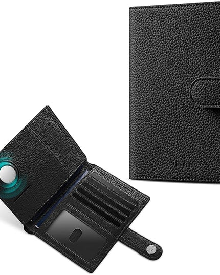 VULKIT Dual Leather Passport Wallet with Airtag Holder Slim Double Passport Holder RFID Blocking Passport Travel Wallet for Women or Men