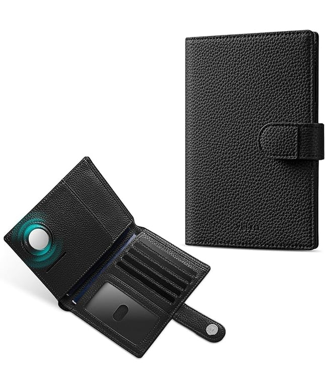 VULKIT Dual Leather Passport Wallet with Airtag Holder Slim Double Passport Holder RFID Blocking Passport Travel Wallet for Women or Men