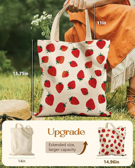 Aesthetic Tote Bag for Girls - with Magnetic Buckle and Zipper Inner Pocket for Women Lady Canvas Cotton Tote Bag