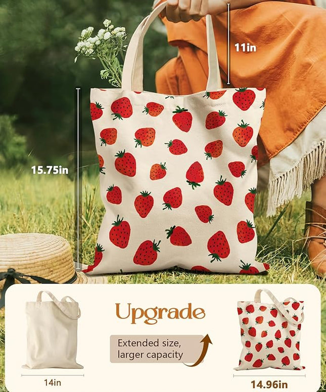 Aesthetic Tote Bag for Girls - with Magnetic Buckle and Zipper Inner Pocket for Women Lady Canvas Cotton Tote Bag