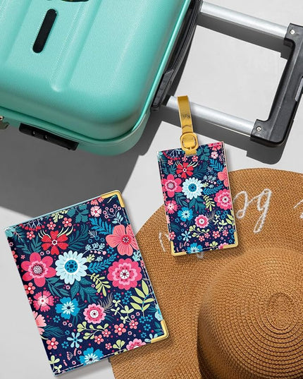 Slohif Passport Holder Lugguage Tag Set Suitcase Cover Wallet Case for Travel Women - Leather Passport Book Personalized Organizer Card Protector Sleeve Essentials Slim Carrier Plant