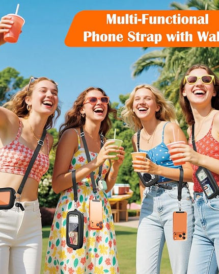 takyu Clip and Go Strap for Phone with Wallet Crossbody, 4-in-1 Hands-Free Phone Lanyard with Detachable Wallet Wristlet Strap, Convertible Crossbody Bags with ID Window for Women Travel, Grey