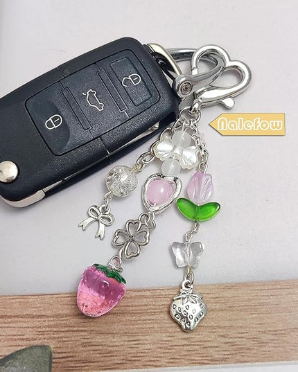Keychain Bag Accessories Cute Cherry Strawberry Flower Keychains Accessories Decor for Keys Bags Purses Gift