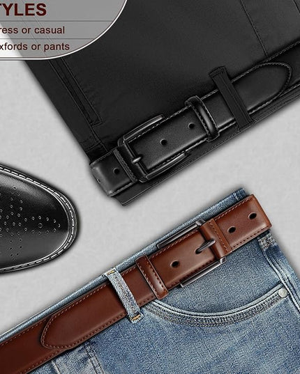 KEMISANT Men Belt 2Pack – Genuine Leather Belt for Men Dress Casual Golf Jeans 1 3/8"