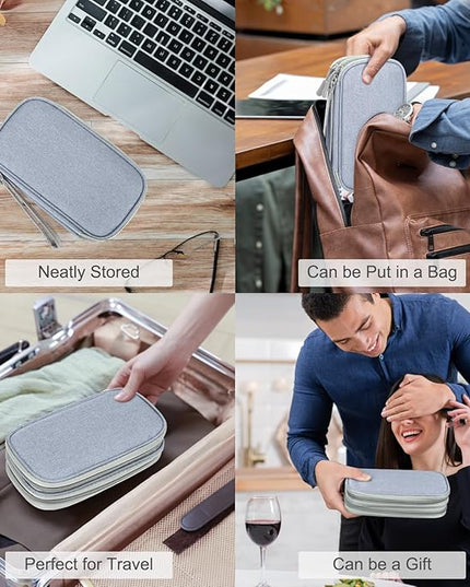FYY Electronic Organizer, Travel Cable Organizer Bag Pouch Electronic Accessories Carry Case Portable Waterproof Double Layers All-in-One Storage Bag for Cable, Charger, Phone, Earphone Light Grey