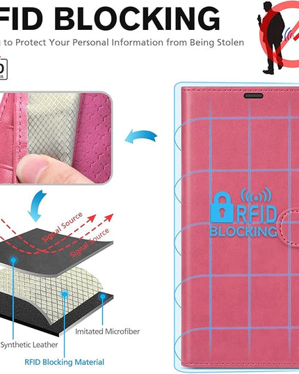 TUCCH Wallet Case for iPhone 16, Kickstand PU Leather Magnetic Protective Flip Cover with [RFID Blocking] [4 Card Slots] [TPU Interior Case] Compatible with iPhone 16 5G 2024, Hot Pink