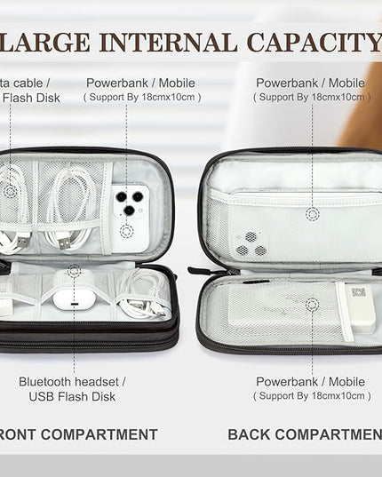FYY Electronic Organizer, Travel Cable Organizer Bag Pouch Electronic Accessories Carry Case Portable Waterproof Double Layers Storage Bag for Cable, Charger, Phone, Earphone, Medium Size, Coffee