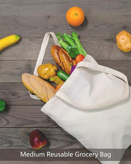 TOPDesign 12-Pack Economical 16"x15" Cotton Tote Bags, Lightweight Medium Reusable Grocery Shopping Cloth Bags, Suitable for DIY, Advertising, Promotion, Gift, Activity