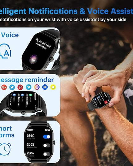 Smart Watch for Men Women, 2.0" HD Touchscreen Fitness Tracker, Bluetooth Calls/Notifications, IP68 Waterproof, 100+ Sport Modes Fitness Watch, Heart Rate Sleep Monitor Smartwatch for Android iOS