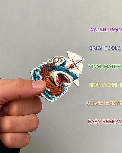 100 PCS Shark Stickers Pack, Vinyl Waterproof Decals of Cartoon Sharks Great White Hammerhead Ocean, Gift for Teens Adults Laptop Water Bottle Scrapbook Luggage Car Wall Decorative