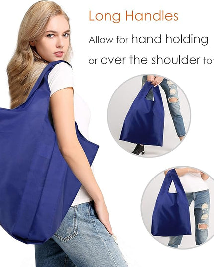 BeeGreen Navy Blue Reusable Grocery Bags Wholesale Reusable Kitchen Bags Bulk Foldable-Machine Washable with Zipper Storage Pouch 50 Packs