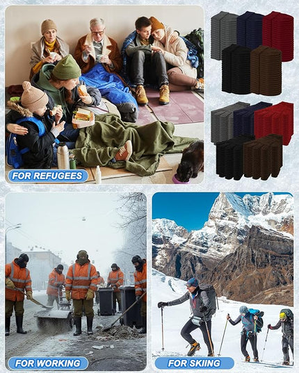 Suhine 200 Pieces Winter Beanies Gloves Sets Include 100 Warm Knitted Hats Bulk and 100 Gloves for Men Women Homeless