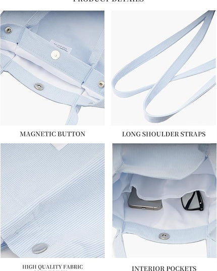Corduroy Tote Bag Cute Tote Bags for Women Shoulder Bag with Inner Pocket for Work Beach Travel and Shopping Grocery