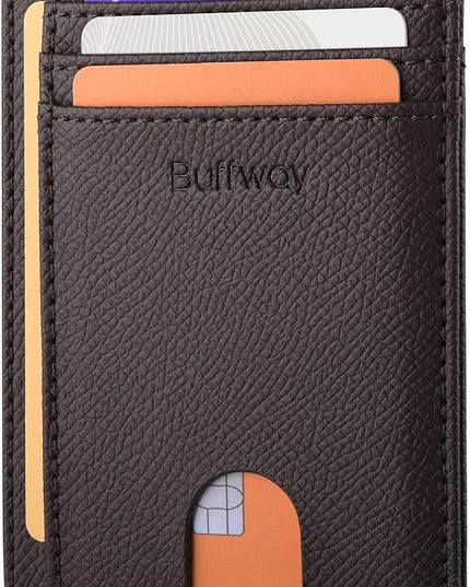 Buffway Slim Minimalist Front Pocket RFID Blocking Leather Wallets for Men and Women - Galaxy Coffee
