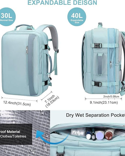 PIJUSHI Travel Backpack for Women Expandable Carry on Luggage Backpack Airline Approved Personal Item Laptop Bag(PE034 Blue)