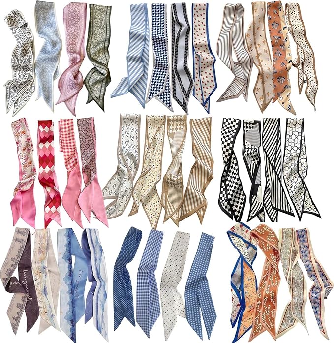 24PCS Fashion Scarves for Women Multifunctional Neck Scarves Purse Scarf Headbands for Bags Hair Accessories