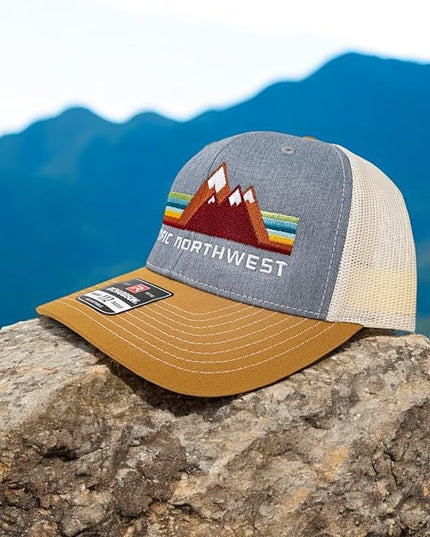 Pacific Northwest Trucker Hat - Richardson 115 Embroidered Snapback Cap for Men & Women - Hiking, Camping & Outdoor Adventure