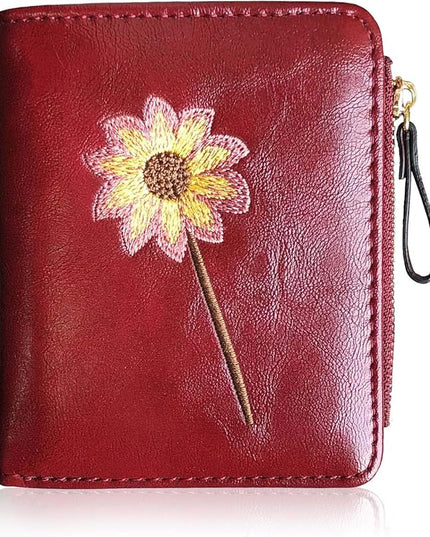 AOXONEL Girls Wallet Small Bifold Womens Wallets Rfid,Compact Female Cute Mini Zipper Coin Card Purse for Teen Girl Kids (Red)