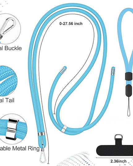 takyu Phone Lanyard, 2 Pack Adjustable Cell Phone Lanyard Crossbody Neck Strap and 2 Pack Phone Wrist Strap with Tether Tabs Compatible for iPhone Smartphones-Black Blue