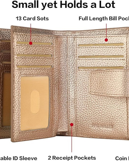 Lavemi Small Compact Women Wallet RFID Blocking Genuine Leather Bifold Purse with ID Windows