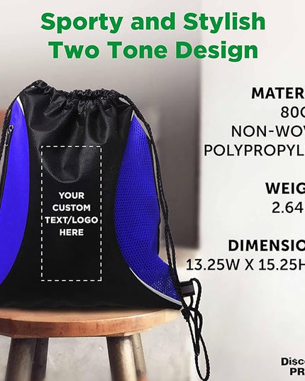 DISCOUNT PROMOS Custom Non-Woven Drawstring Backpacks Set of 10/50/100, Personalized Bulk Pack