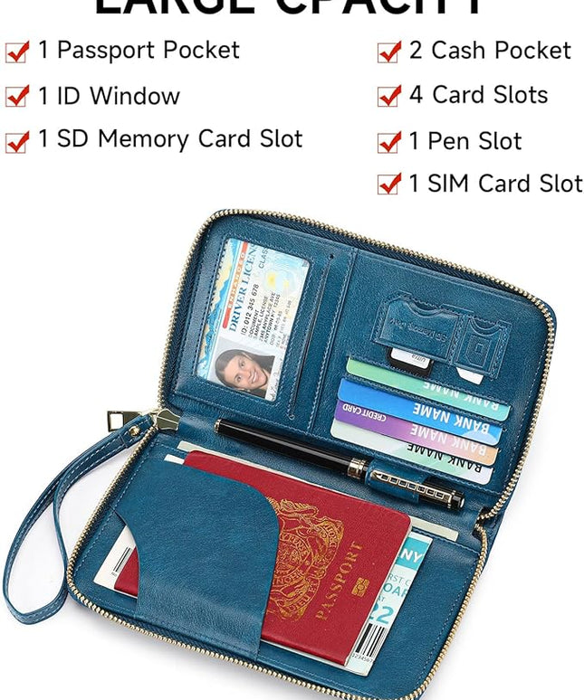Leather RFID Blocking Passport Holder Travel Wallet, Passport Cover/Travel Wallet for Women/Men with