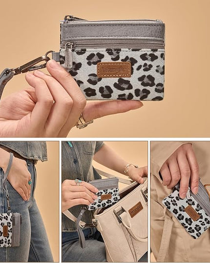 Montana West Wrangler Small Wallet for Women Leopard Print Wristlet Wallets Mini Change Pouch Jean