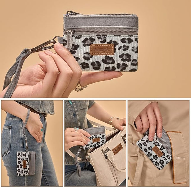 Montana West Wrangler Small Wallet for Women Leopard Print Wristlet Wallets Mini Change Pouch Jean
